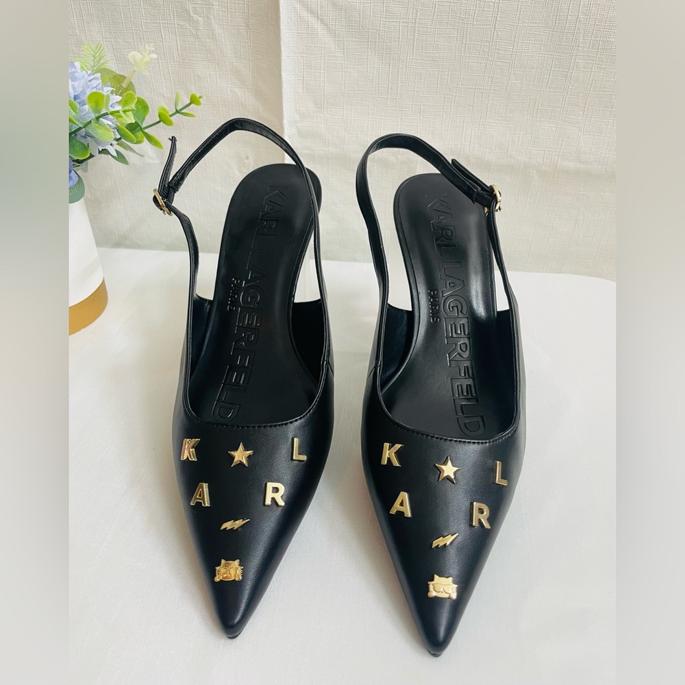 Karl Lagerfeld Paris Heels Black logo charms Size US 9 M - Picture 2 of 10